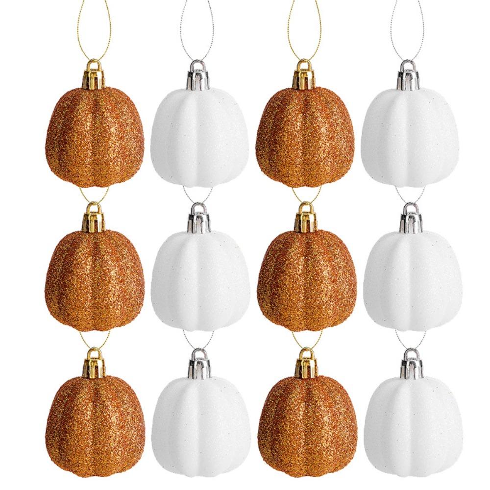 12pcs Plastic Pumpkin Hanging Ornaments Shining Thanksgiving Festival Decorative  Home Decoration