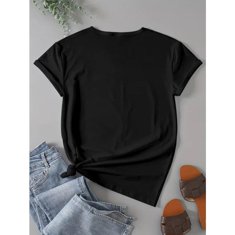 Women's Olive Green T-Shirt White Cursive "Let Them" Heart Print Crew Neck Casual Short Sleeve Top