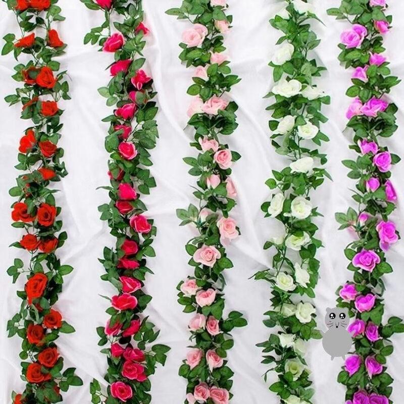 Artificial Rose Vine Garland with Green Leaves