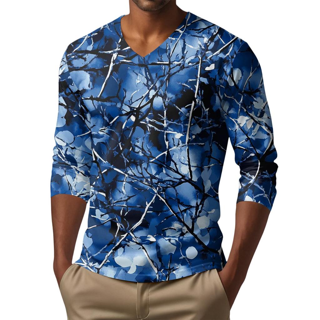 Herren V-Ausschnitt Lässig Mode Bedrucktes Langarm T-Shirt Top
