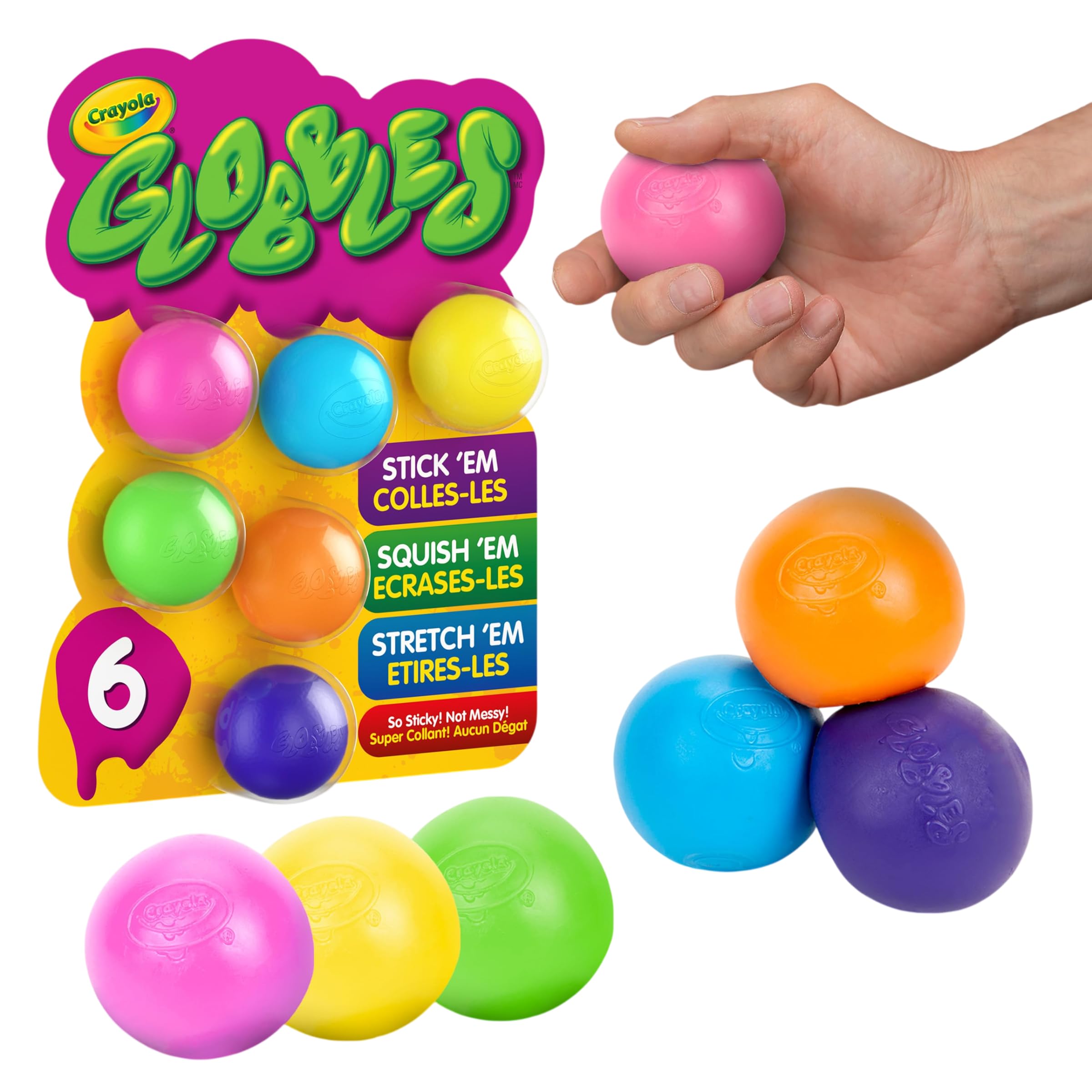 

Crayola Globble Squeeze Sticky Stress Relief 747294 Toy, Ball, Toy, 6-Color Set, (Authentic Product)