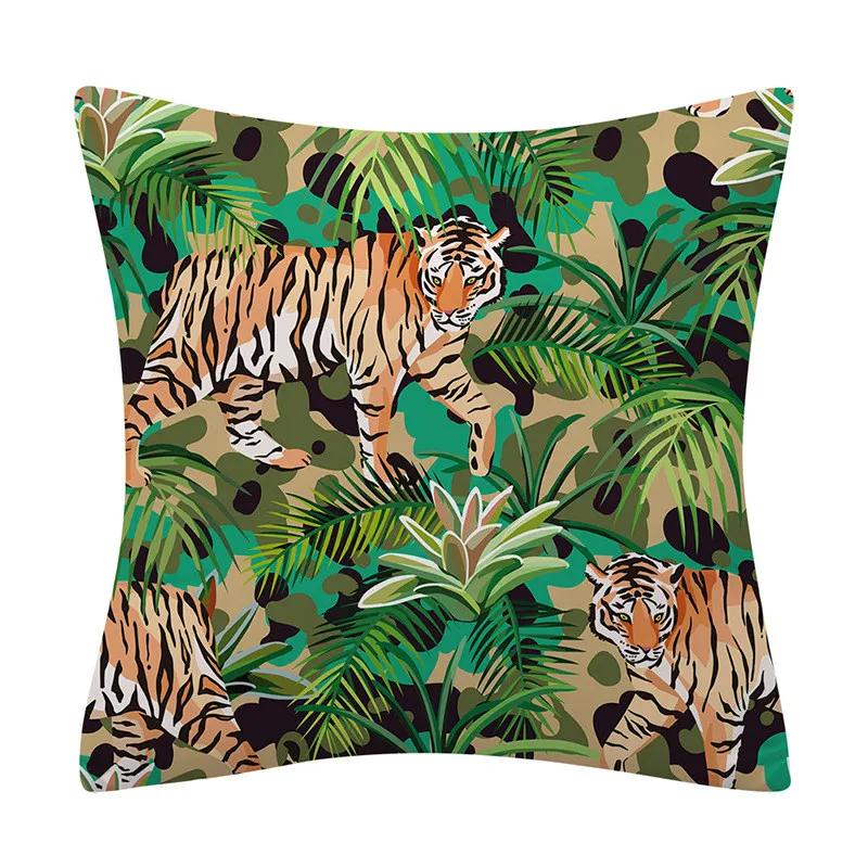 Polyester Tiger Leopardenmuster Kissenbezug Polsterung Sofakissen Palmblatt Tropischer Dschungel Heimdeko Bezug