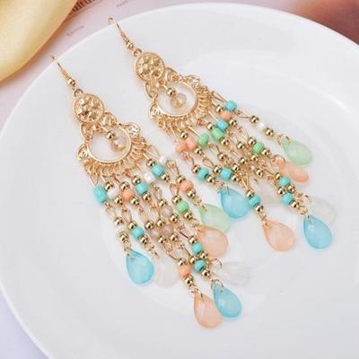 Vintage 1 Pair Hook Earrings Vintage Ethnic Style Exaggerated Hollow Out Beads Waterdrop