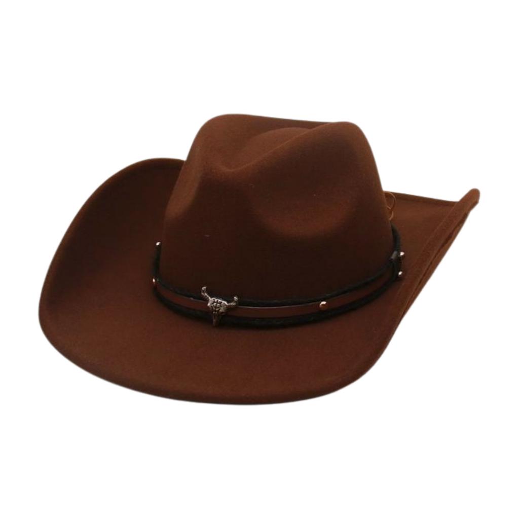 Peach Heart Western Cowboy Upturned Top Hat Ethnic Wind Cow Head Woolen Felt Hat Stage Prop Hat