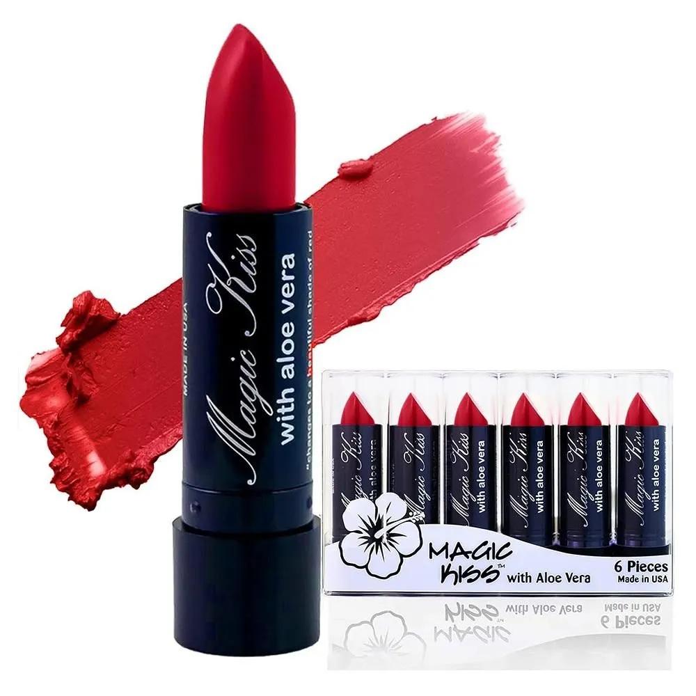 Magic Kiss Color Changing Red Matte Lipstick 6-Pack Magic Kiss Lipstick Set Aloe Vera Color Changing 6 Pack