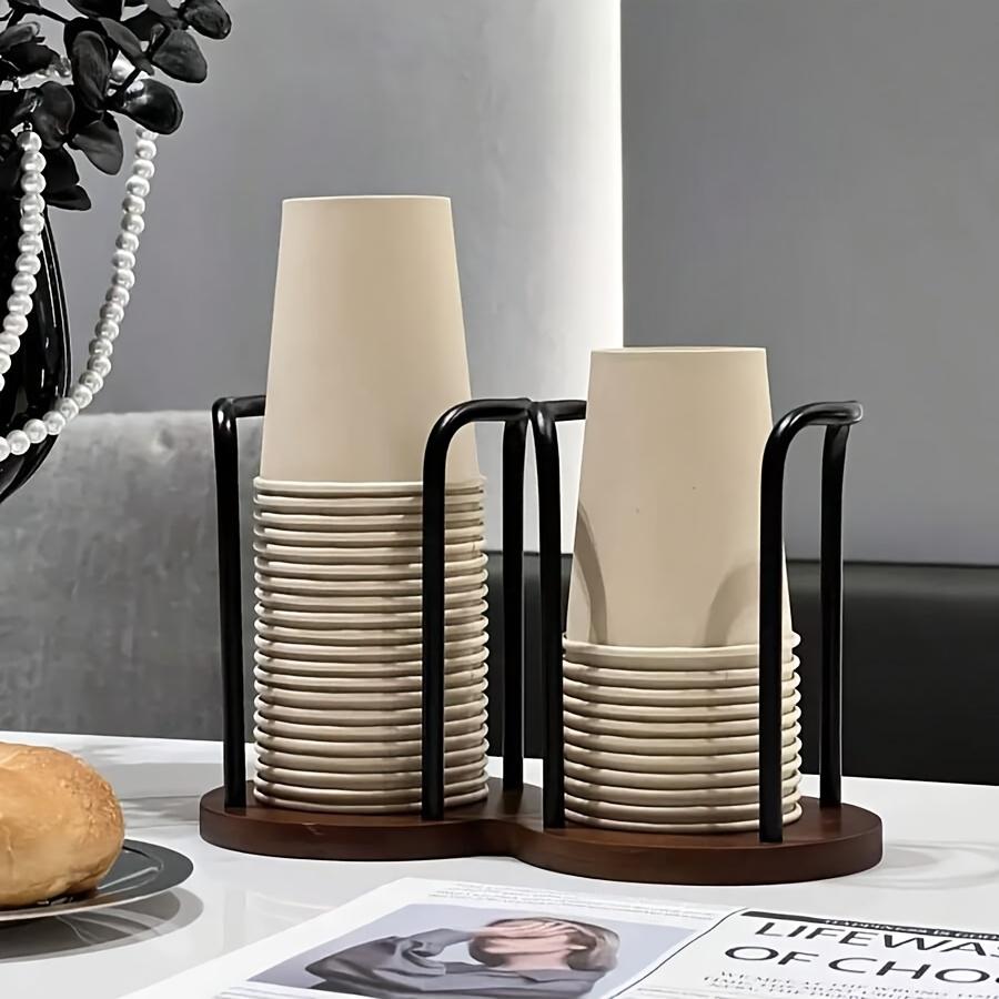Wooden Cup Holder Organizer Portable Desktop Paper Cup Stand for Office Home, Dustproof No Installation Needed