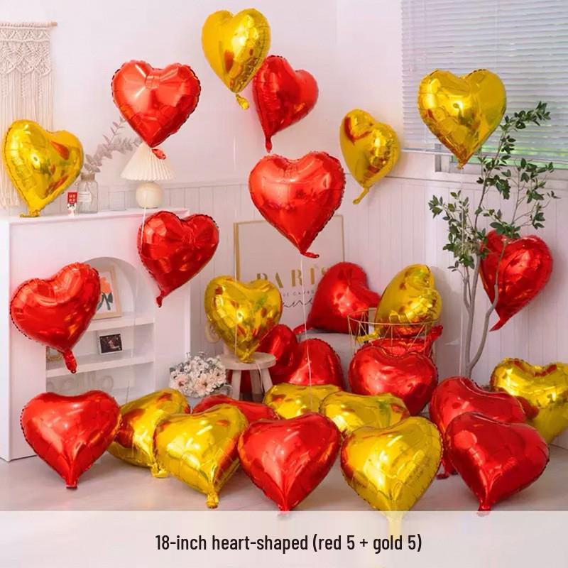 Qixi Valentine's Day Romantic Pink Heart & Star Balloons for Weddings & Birthdays