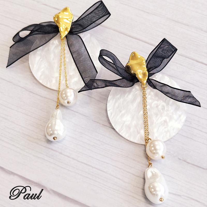 

Elegant Pearl & Bow Acrylic Earrings - Fairy Style, Autumn/Winter Luxury