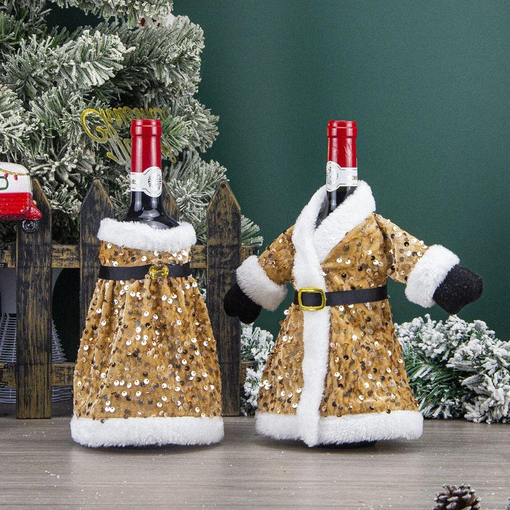 Portable Glitter Plush Wine Bottle Set Santa Claus Wine Pouch Gift Champagne Wine Bag  Party Favors