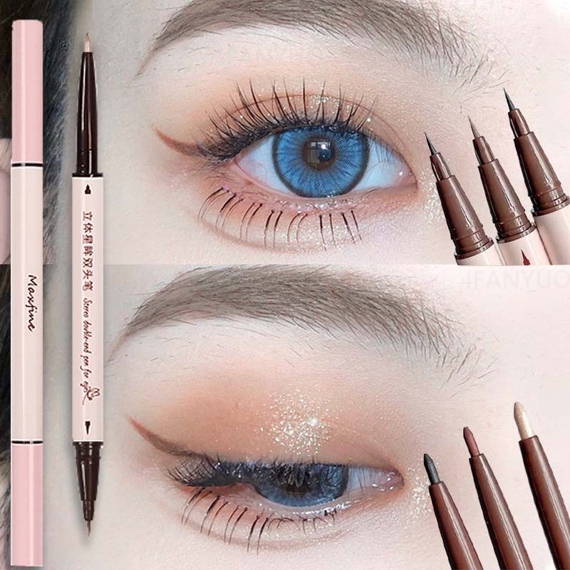 Double Head Eyeliner Pen Fine Tip Lying Silkworm Eye Brightening Waterproof Lasting Durable Not Easy To Halo Dye Natural Makeup