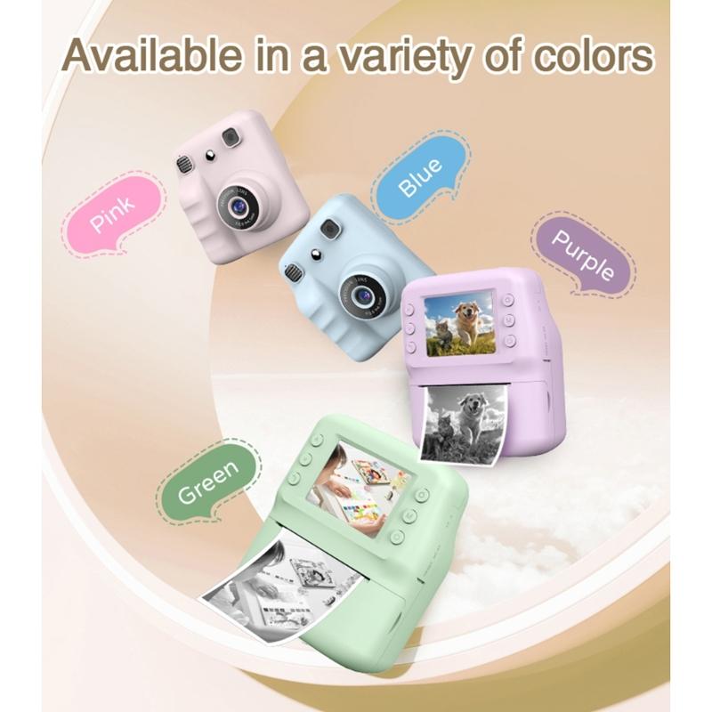 Kids Instantly Print Camera With 1Roll Thermals Paper For Creative Photography Featuring Clear Imaging Filter Effects