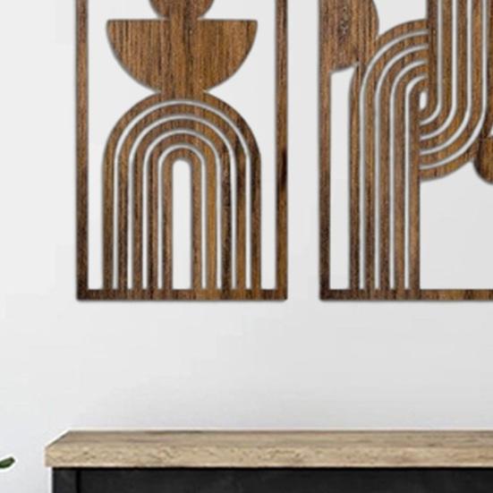 Artă de perete mare din lemn stil Boho Panou modern perforat Decor de perete boem Artă abstractă geometrică minimalistă pentru sala de mese living dormitor