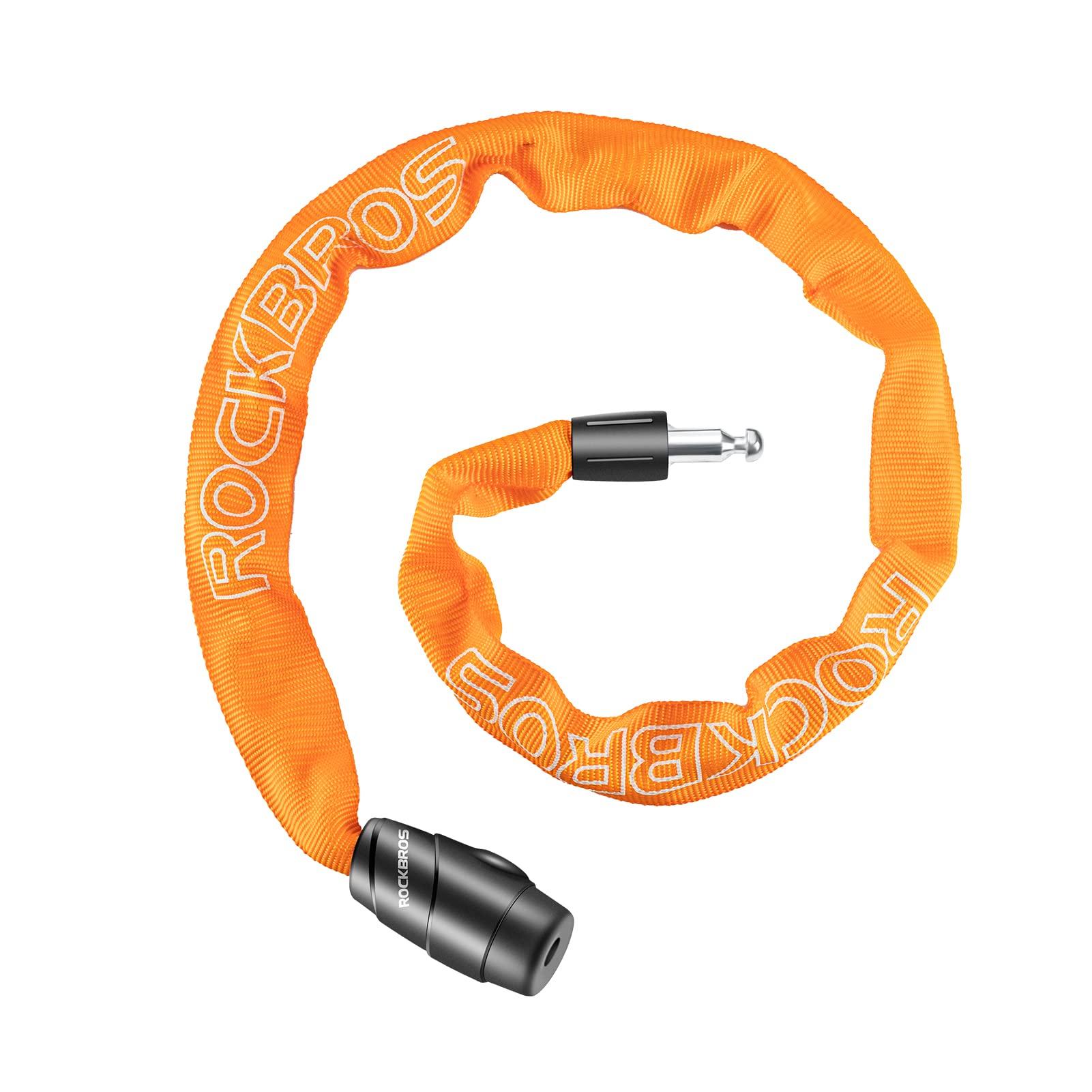 

ROCKBROS Велосипедный 95 см 4 мм Толстый Прочный Велосипедный Замок с Волной Легкий Подходит для Дорожного и Кроссового Оранжевый Замок, Длинный, Цепь, Устойчивый к Порезам Ключ, оранжевый