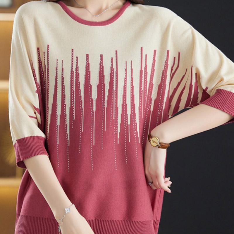 Women Sweaters Pullovers 2025 Summer O-Neck Striped Knitted Sweater Women Tops Pullover JJ136