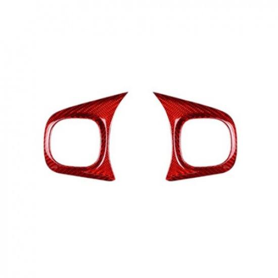 Pair Red Carbon Fiber Car Steering Wheel Switch Frame Sticker For Fiat 500 20-23
