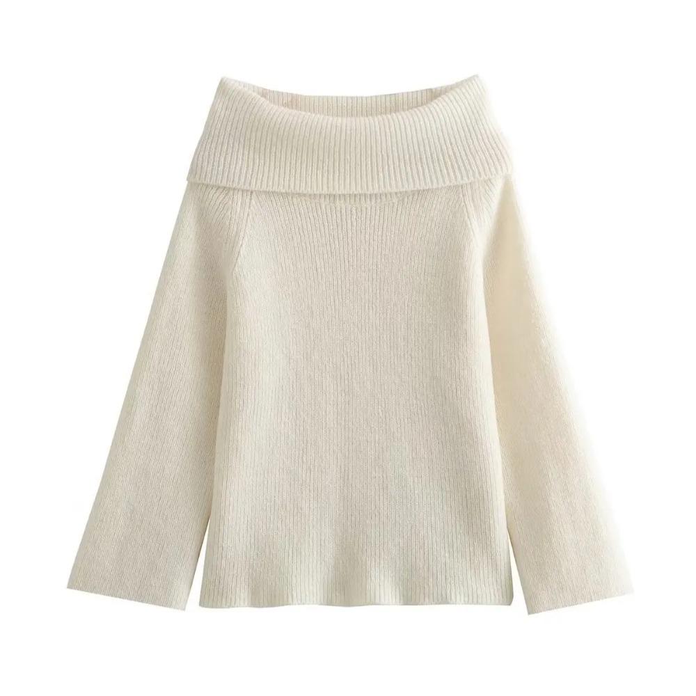 Women Fashion Solid Off Shoulder Sweater Long Sleeve Knitted Pullover Sweater Autumn and Winter Female Casual Knitwear Chic Top