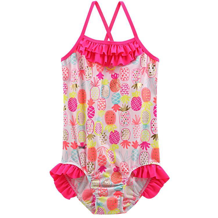 Girls  Pineapple Print Glitter Swimsuit - Spaghetti Strap One-Piece 116/122 cm (4-5 years)
