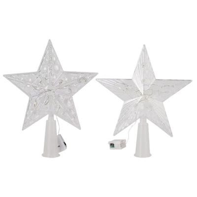 Ponteiro de Árvore de Natal Estrela Iluminada Ornamento de Árvore de Natal de Plástico Transparente Suprimentos para Festa Decoração de Natal Adereços Iluminados