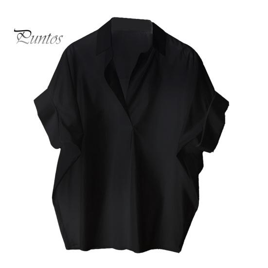 

Жіноча літня сорочка з лацканами з коротким рукавом, однотонний пуловер, топи вільного крою, тонка офісна жіноча сорочка, робочий одяг L чорний