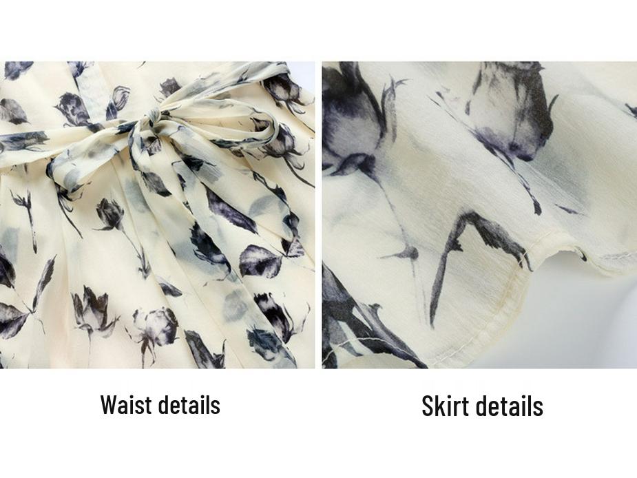 2026 Summer Silk Goddess Style Printed Short-Sleeve Loose Dress for Women