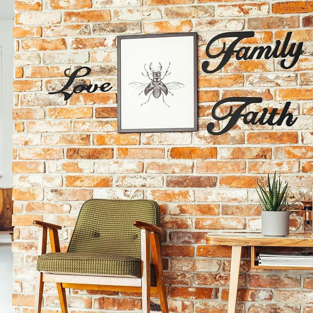 3 Pieces Metal Word Sign Set – Black Rustic 'Faith,' 'Family,' and 'Love' Wall Art, Elegant and Inspirational Metal Wall Decor