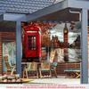 2D Red Phone Booth & Big Ben Tapestry, Autumn London Street Wall Decor for Home