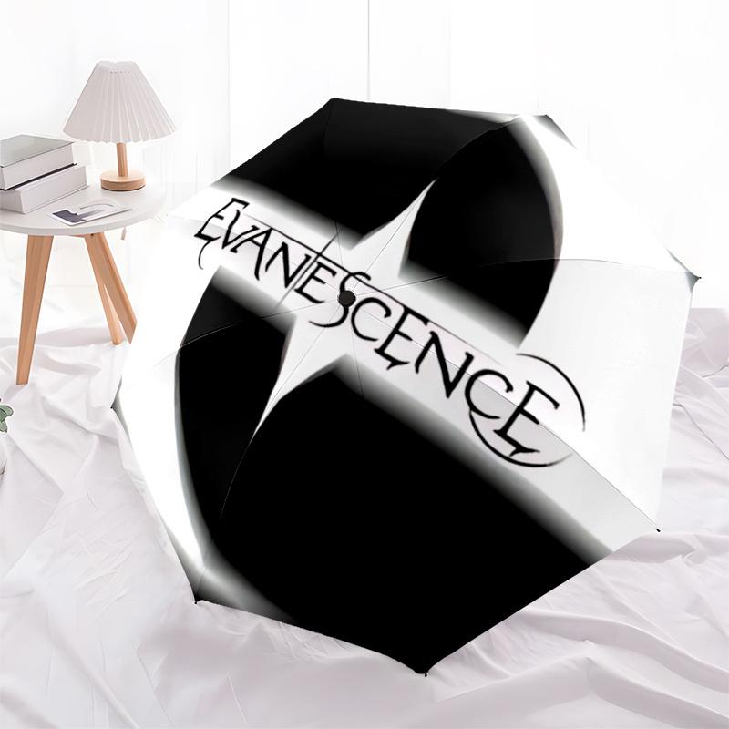 1pc Evanescence Music Automatic Umbrella 8 Rib Portable Folding Black Iron Frame for Outdoor, Beach, Travel, Beach Umbrella, Decorative Umbrella