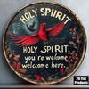 Vintage Holy Spirit Welcomes You Retro Metal Wall Sign 8x8 Inch Lightweight Rustic Decor For Home Kitchen Church