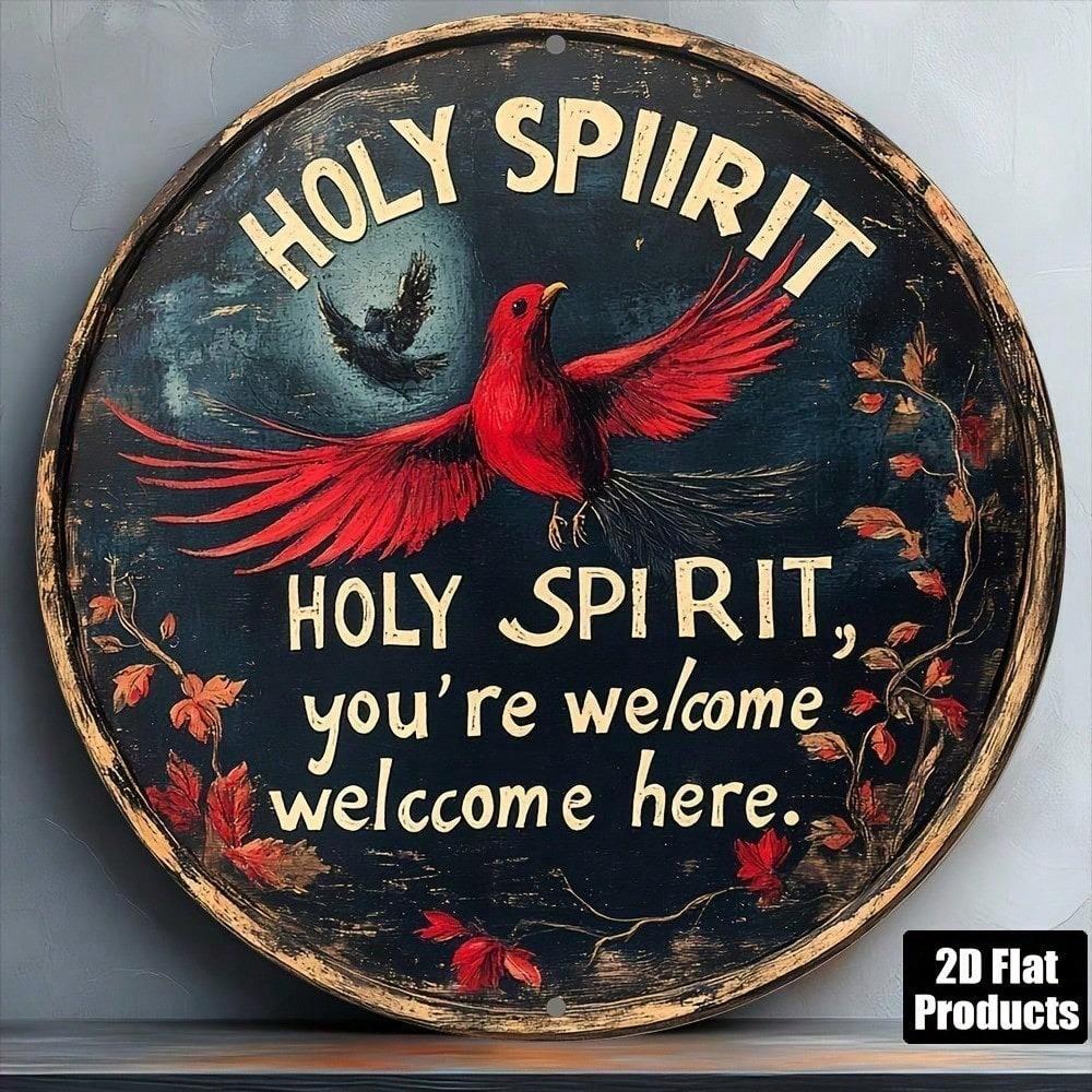 Vintage Holy Spirit Welcomes You Retro Metal Wall Sign 8x8 Inch Lightweight Rustic Decor For Home Kitchen Church