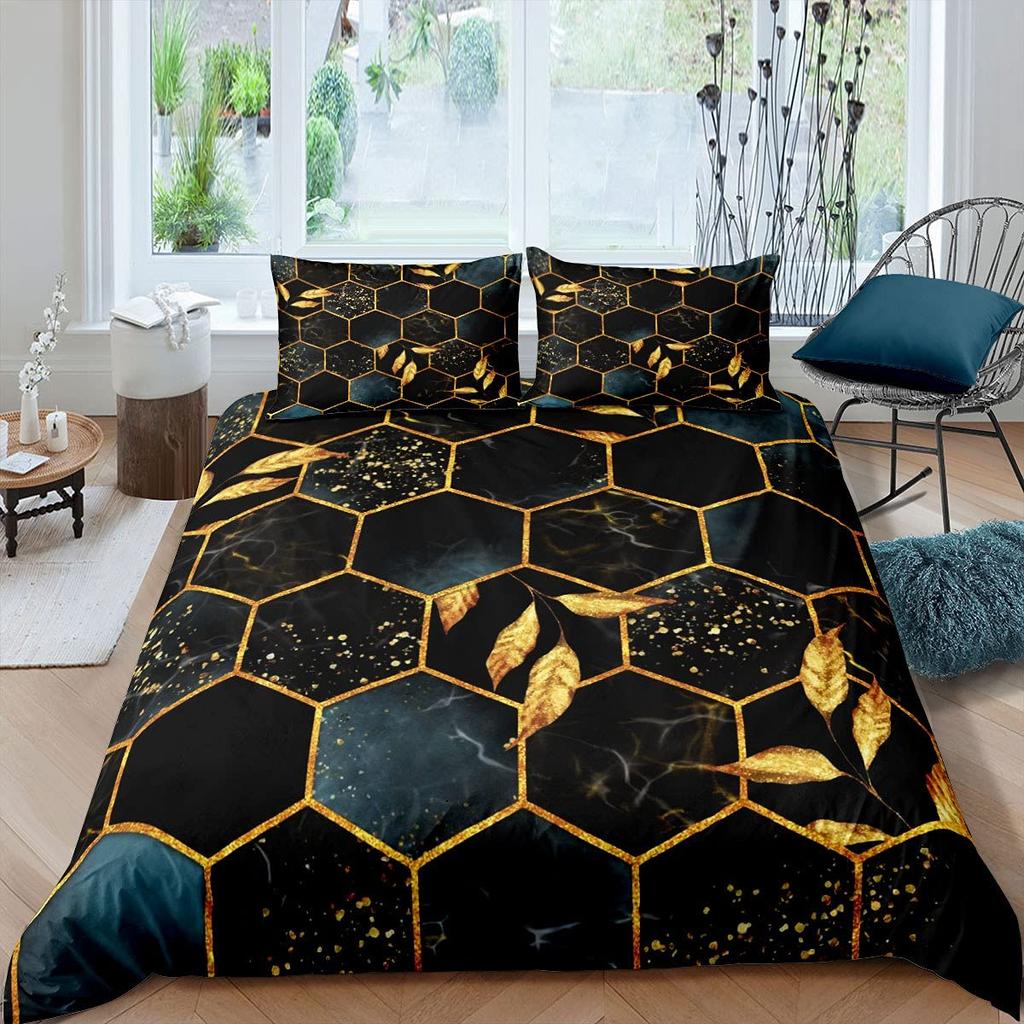 Set husă de plapumă geometrică Mărime Queen Set de lenjerie de pat cu fagure hexagonal 3D Copii Băieți Fete 2/3 piese Set husă de plapumă Față de pernă
