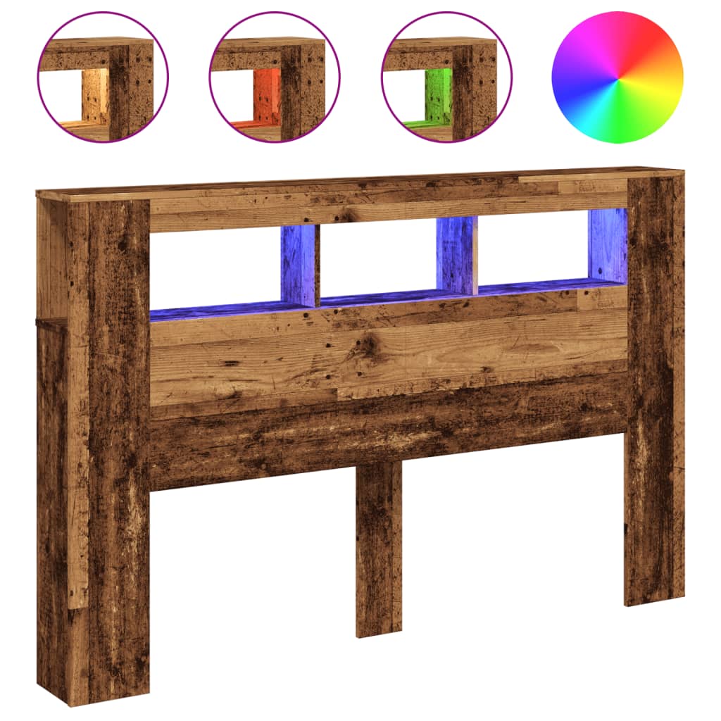 LED Headboard with Rustic Wood Effect 160 x 18.5 x 103.5 cm Engineered Wood