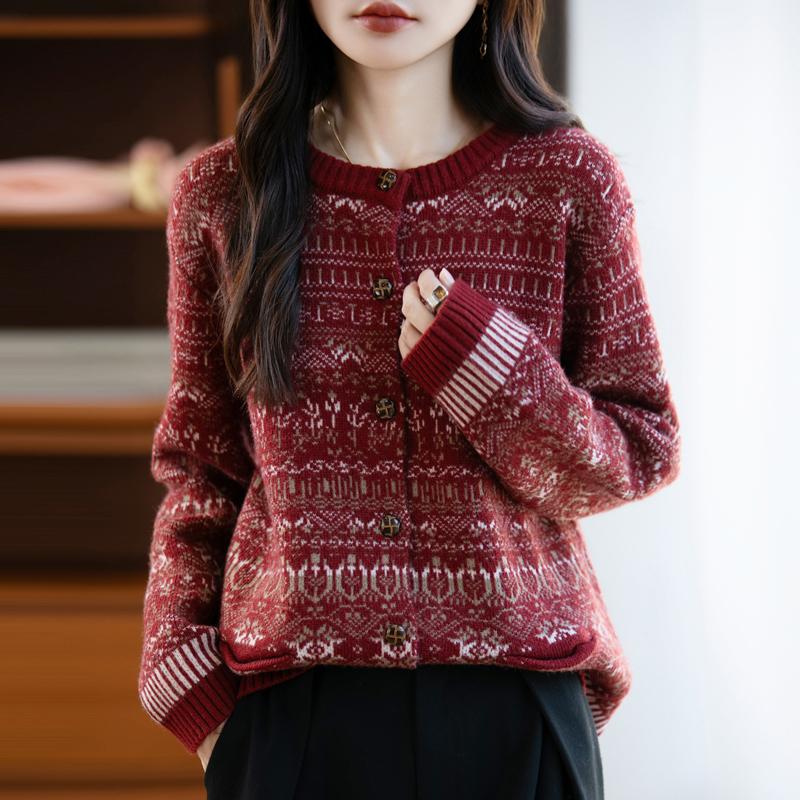 QingHe Cashmere Women's 30% Cashmere Cardigan - Soft & Warm Wool Blend Sweater