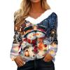 Women's T Shirt Tee Christmas Print Shirt Long Sleeve Party Christmas Fleece Collar V Neck  Top