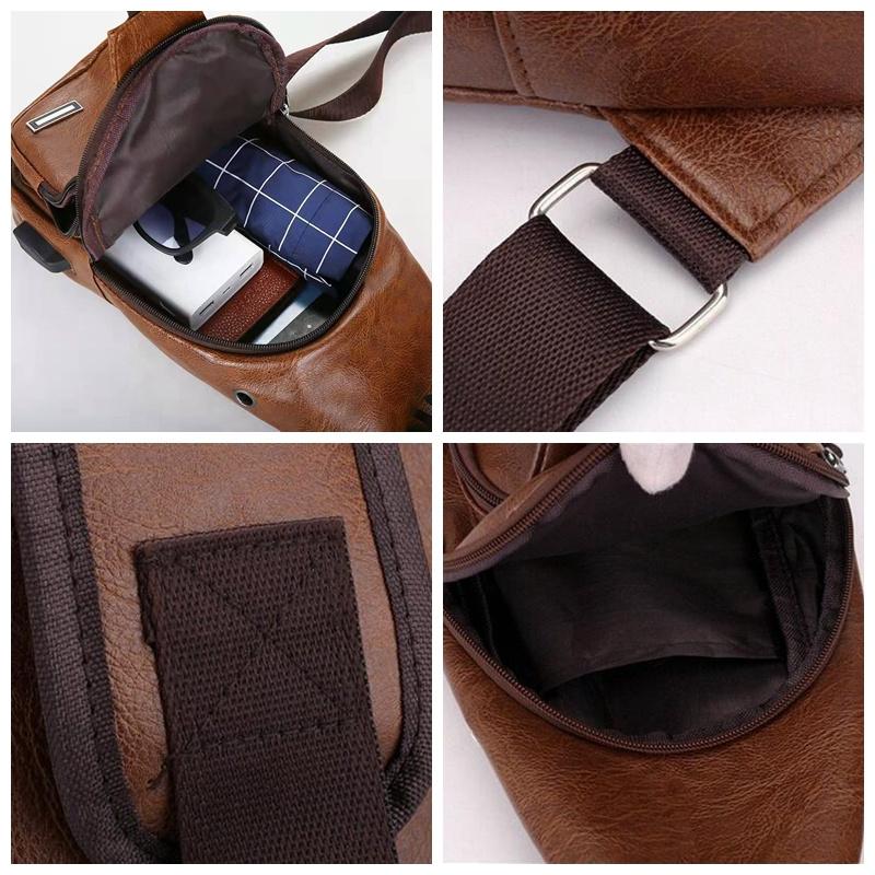 Portable Outdoor Crossbody Bag Pu Chest Bag Casual Shoulder Bag Usb Charging Mobile Phone Bag for