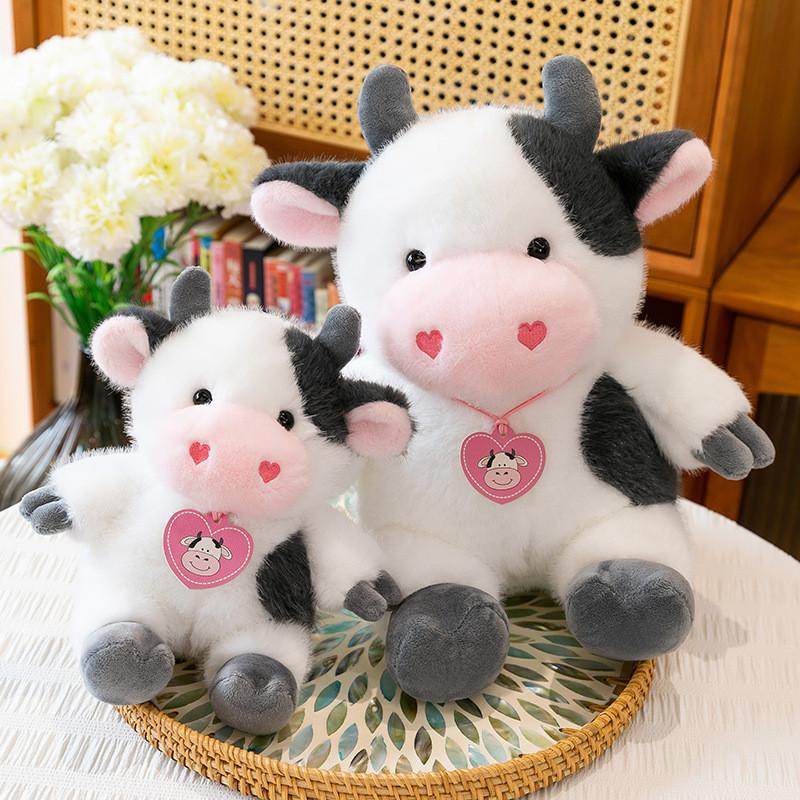 Plush Cow Childrens Doll With Pendant Design And Sitting Pose For Holiday Gift