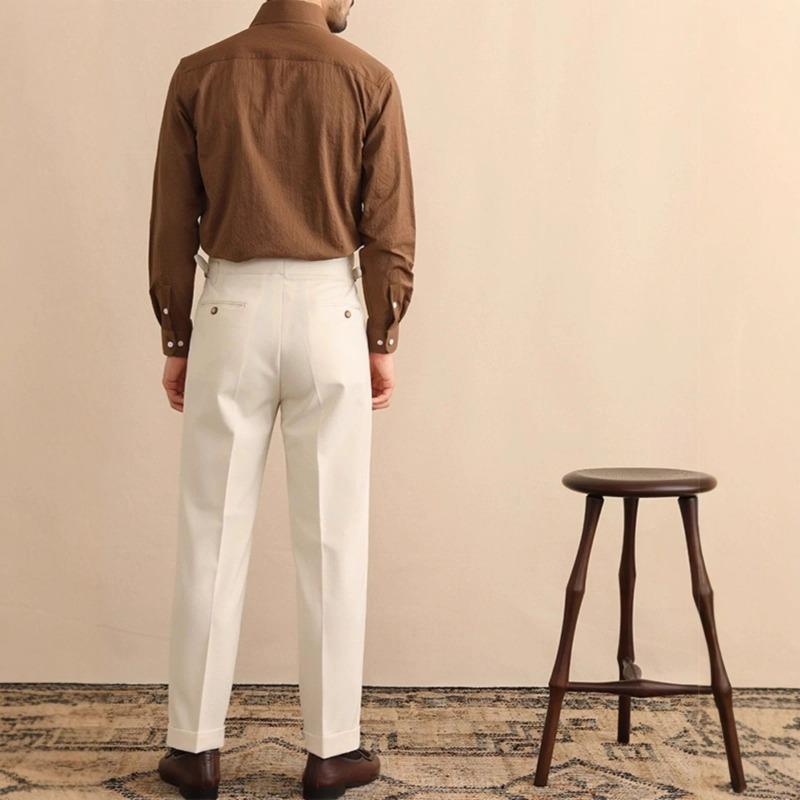 Pantaloni da abito casual da uomo a vita alta, dritti e larghi, con fibbia Naples Paris