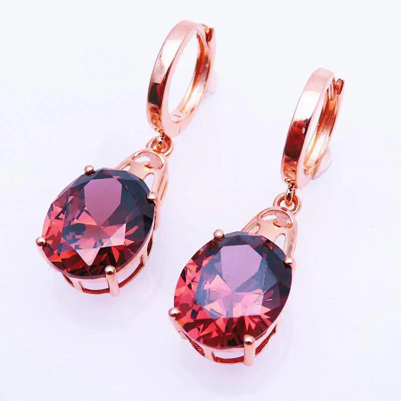 

Классические винтажные инкрустированные коричнево-красным цирконом эллиптические серьги для женщин, модные серьги-подвески, банкетный циркон