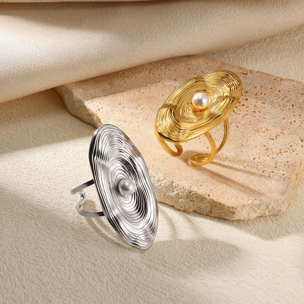 18k Gold-Plated Double-Layer Stainless Steel Geometric Open Women's Ring
