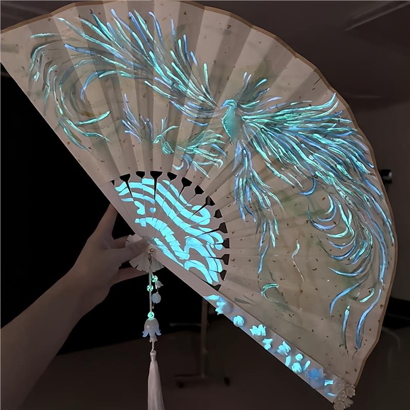 Luminous Handmade DIY Ancient Chinese Sle Blank Fan Xuan Paper Silk Cloth Night Light Hanfu Accories Student Home Daily Use