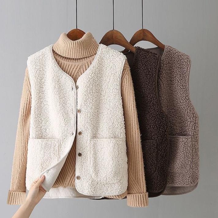 Dimanaf 2025 New Short Jacket Vest Autumn Sleeveless Coat Buttons Women Solid