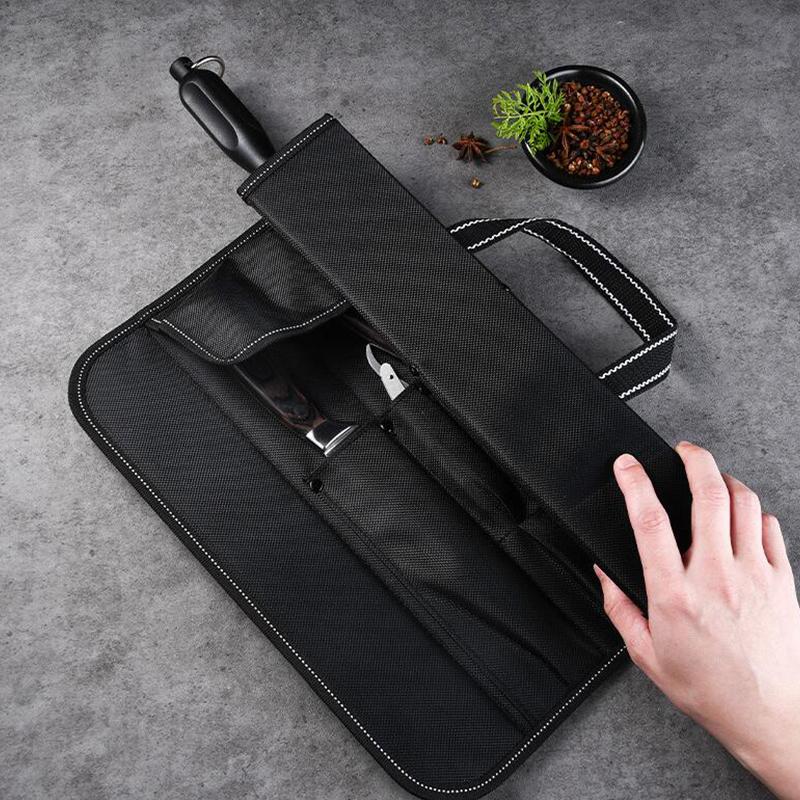 Chef Knife Bag Cleaver Knives Black Canvas Roll Bags Scabbard Portable Storage Carry Organizer Kitchen Tools Knives Holder