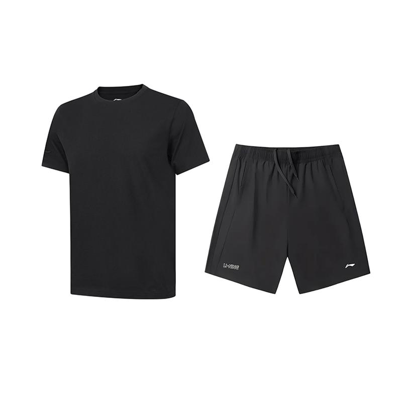 

Li-Ning Versatile Solid Color Comfortable Short Sleeve Letter Five-Point Mid-Waist Shorts Casual Sports Set Unisex sets AHSUA49-2+AKSV631-1 L