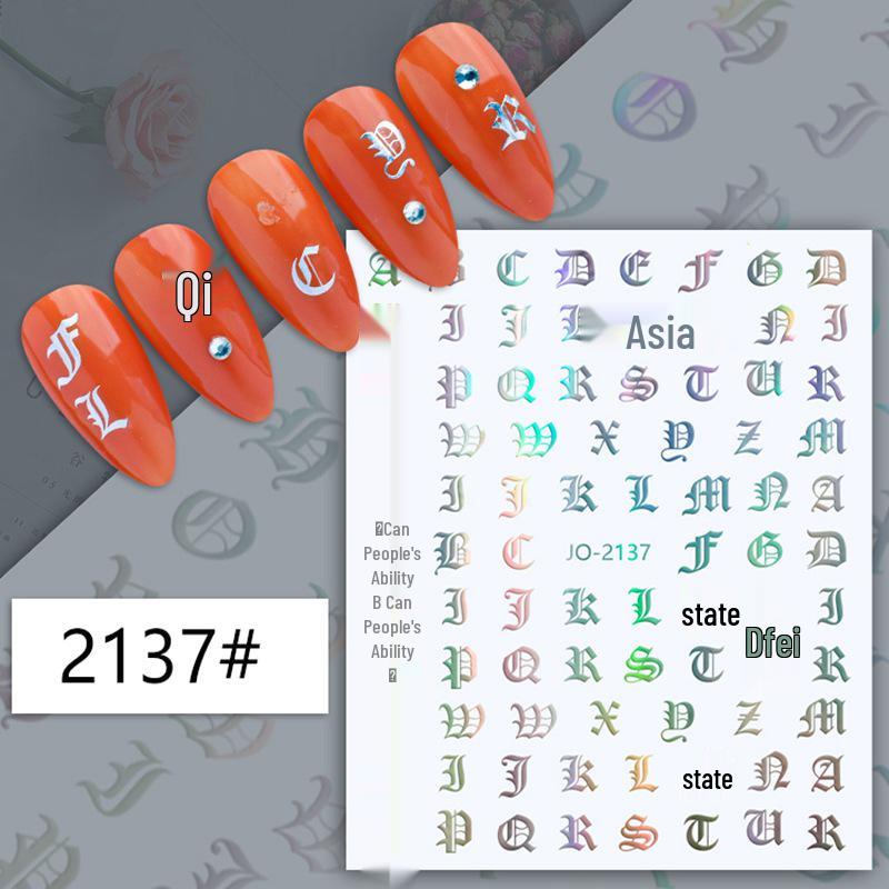 12-Color Gothic Letter 3D Nail Art Stickers: Fluorescent, Hot Stamping, Laser Decals