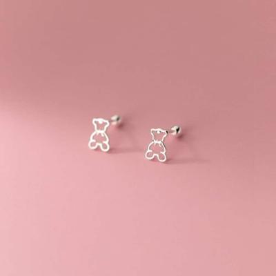 Pendientes de Plata 925 con Piercing de Línea de Osito E092