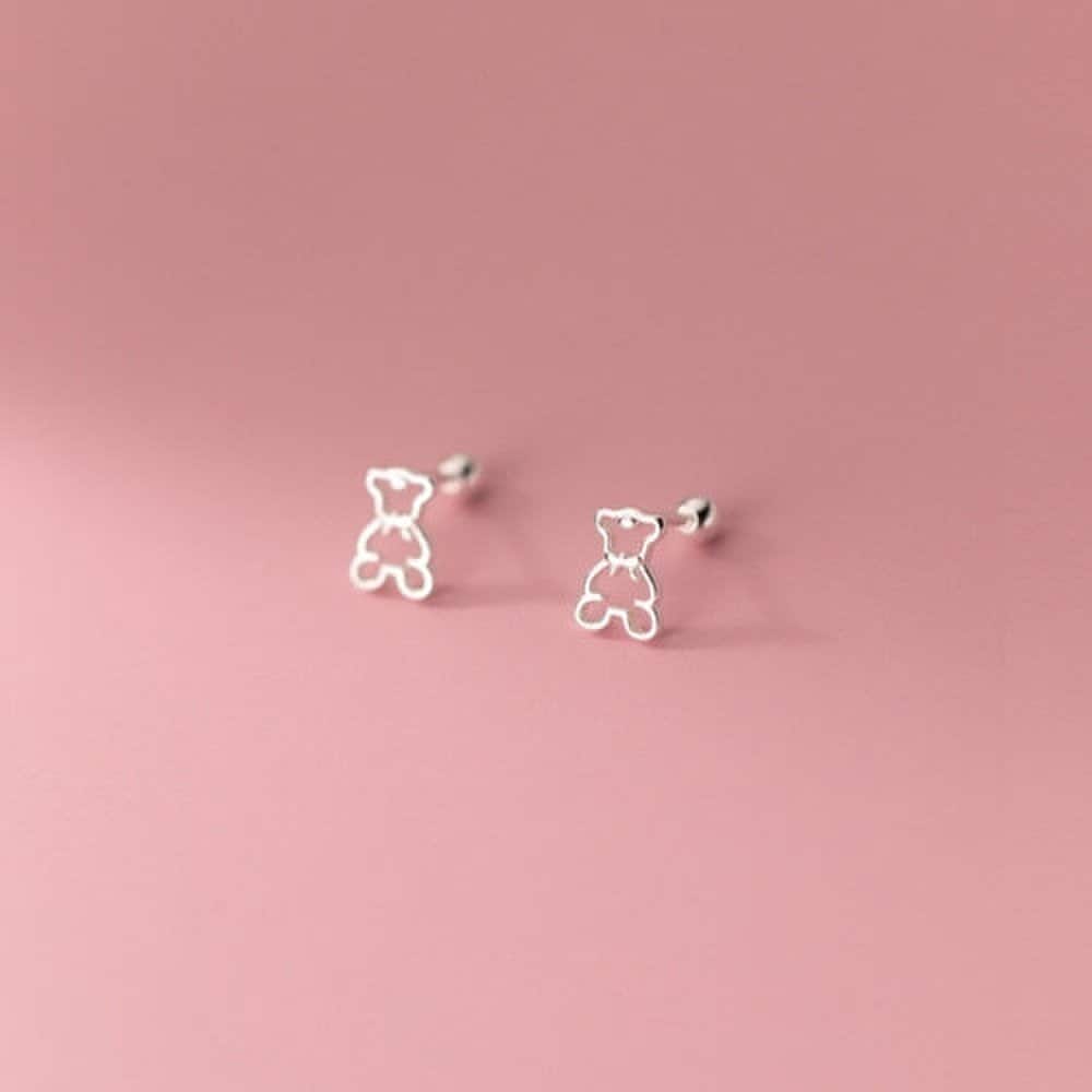 Teddy Bear Line Piercing Silver 925 Earrings E092