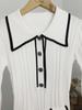 European-American Luxury Ruffled Knit Dress: Autumn Mid-Length with Lapel & Trumpet Sleeves
