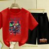 Boys Girls Summer Breathable Children's Short-sleeved Cartoon Print Cute Top and Casual Shorts Set