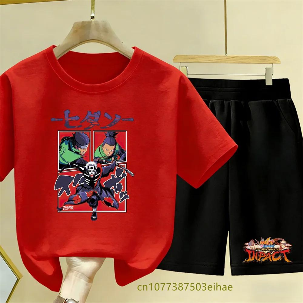 Boys Girls Summer Breathable Children's Short-sleeved Cartoon Print Cute Top and Casual Shorts Set