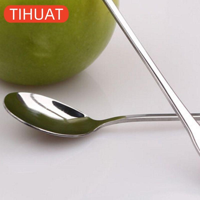 Round Dinner Dessert Long Coffee Stainless Steel Teaspoon with Handle Spoons