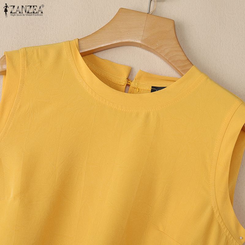 ZANZEA Women Lace Crochet Splice Summer Casual Rpund Neck Sleeveless Tank Tops